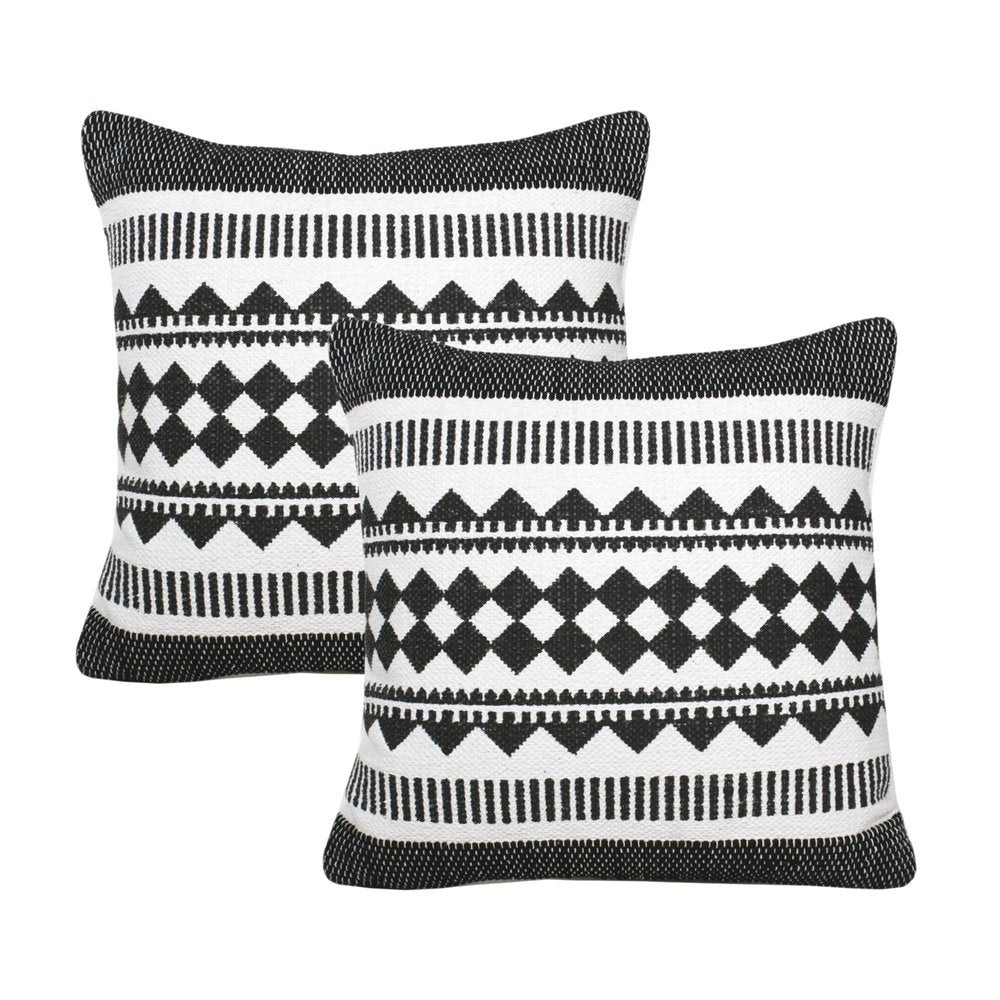 Set of Two 20" Black And White Geometric Cotton Blend Throw Pillows — view 1