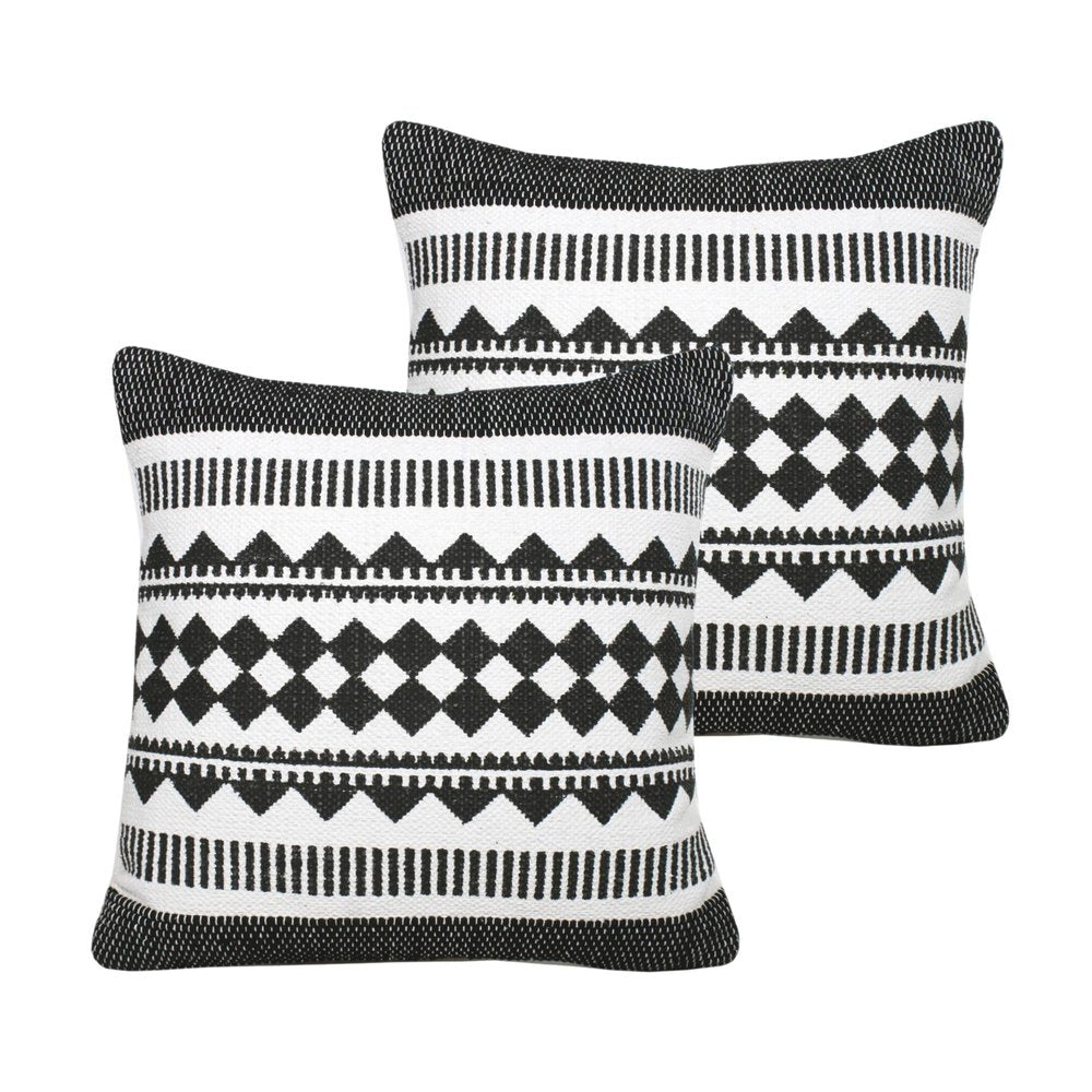 Set of Two 20" Black And White Geometric Cotton Blend Throw Pillows — view 3