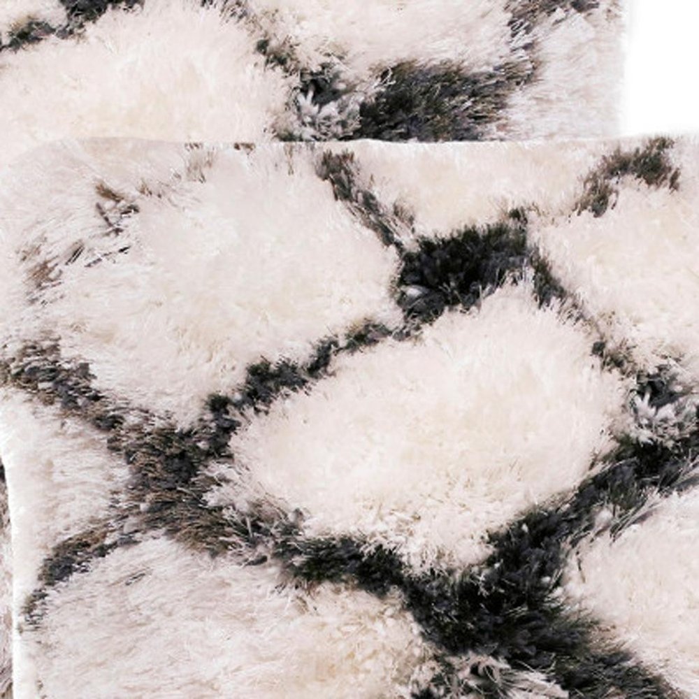 Set of Two 20" White And Black Diamond Throw Pillows