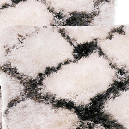 Set of Two 20" White And Black Diamond Throw Pillows