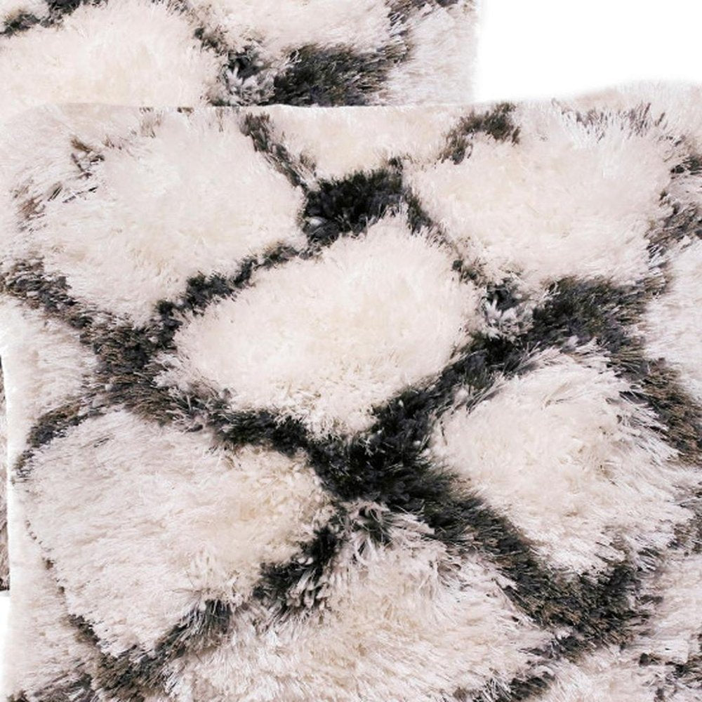 Set of Two 20" White And Black Diamond Throw Pillows