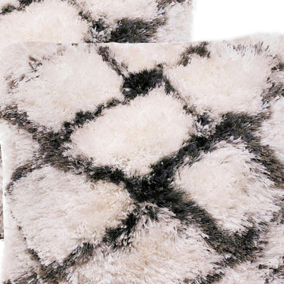 Set of Two 20" White And Black Diamond Throw Pillows