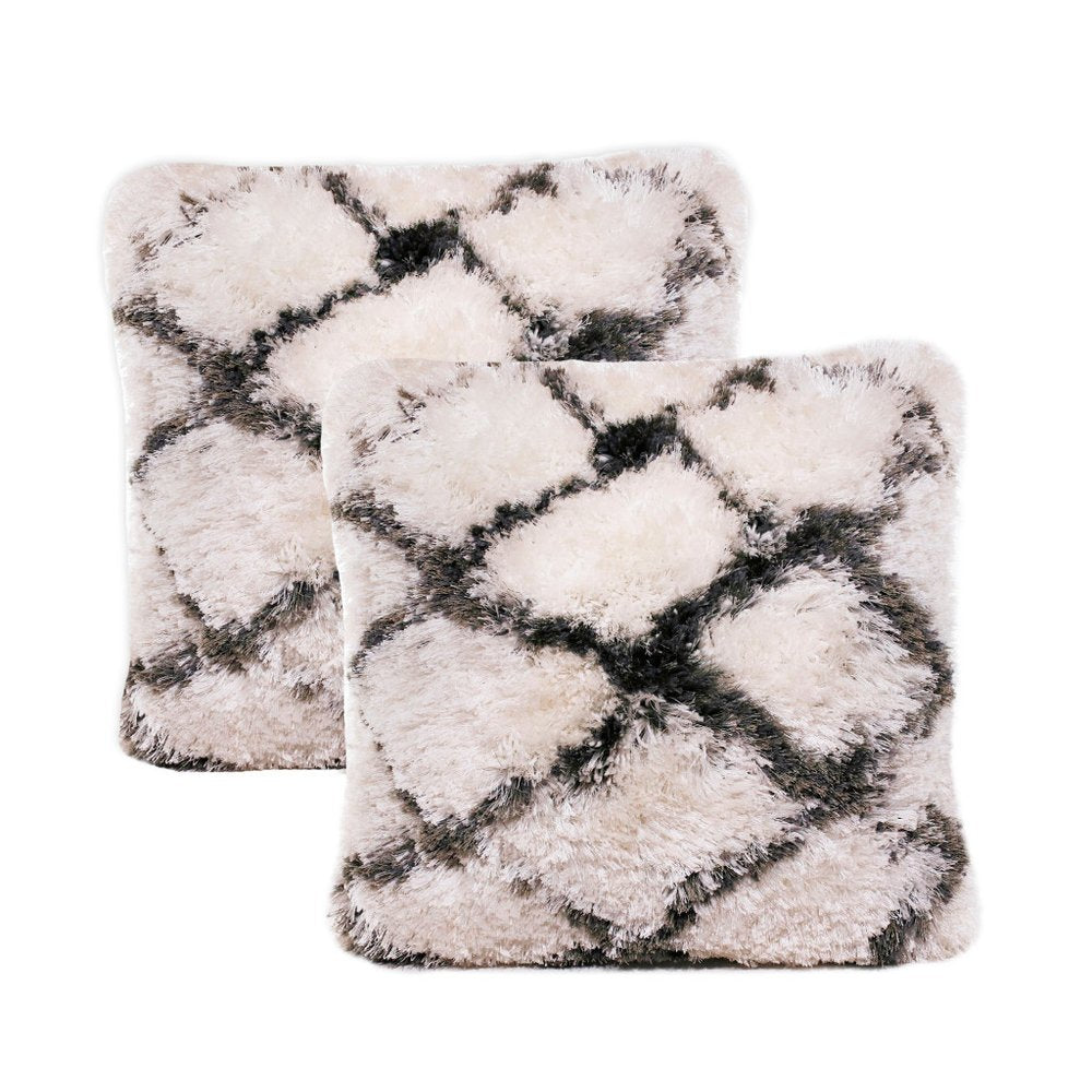 Set of Two 20" White And Black Diamond Throw Pillows