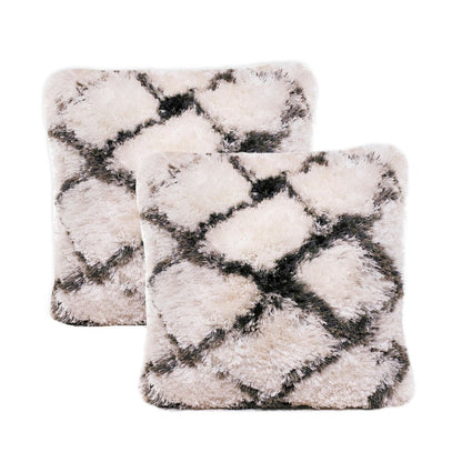 Set of Two 20" White And Black Diamond Throw Pillows