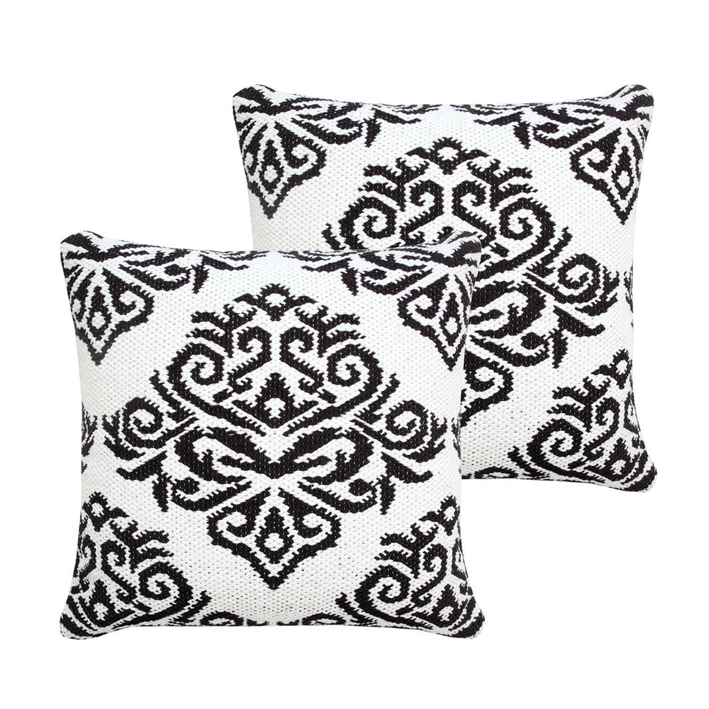 Set of Two 20" White And Black Damask Cotton Blend Throw Pillows — view 2