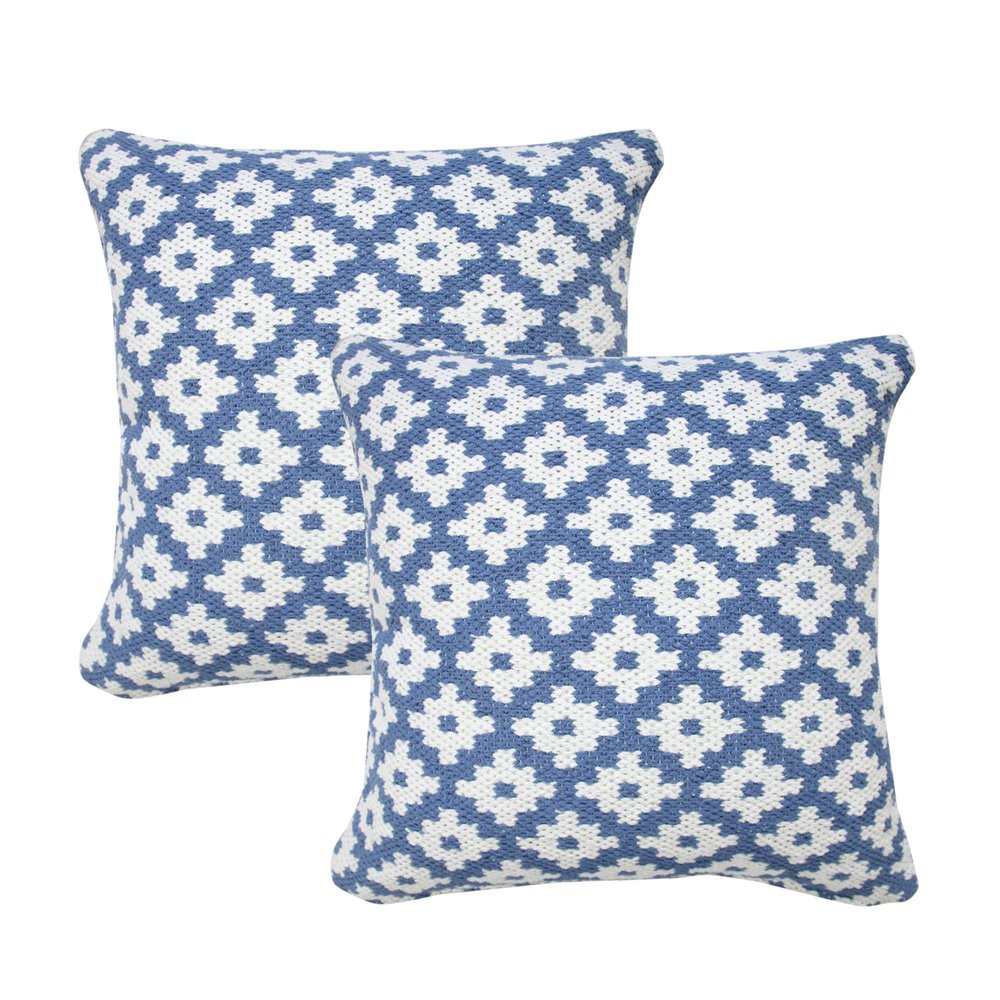 Set of Two 20" Blue And White Geometric Cotton Blend Throw Pillows — view 1