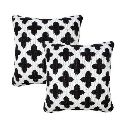 Set of Two 20" White And Black Geometric Cotton Blend Throw Pillows