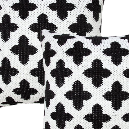 Set of Two 20" White And Black Geometric Cotton Blend Throw Pillows