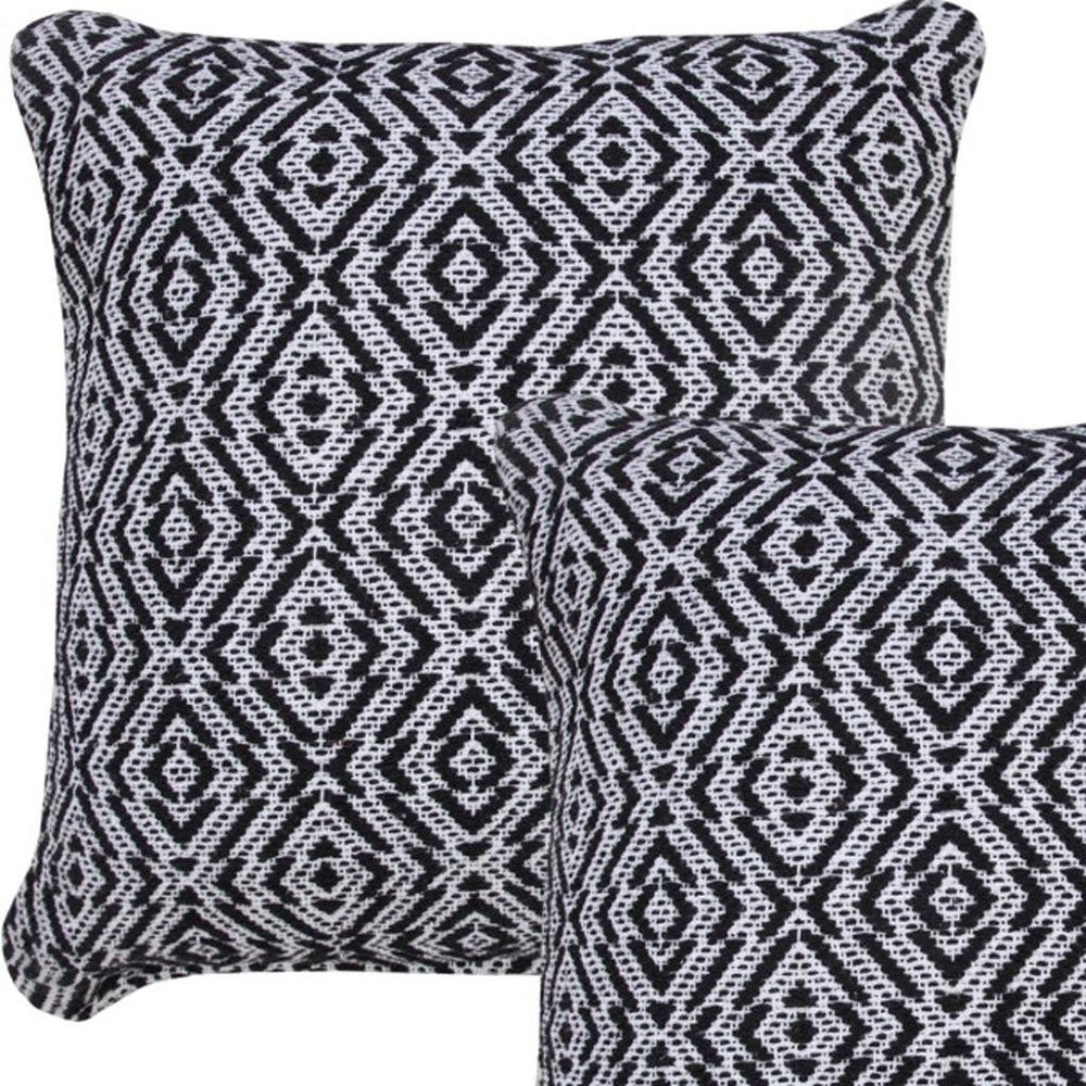 Set of Two 20" Black And White Geometric Cotton Throw Pillows — view 2