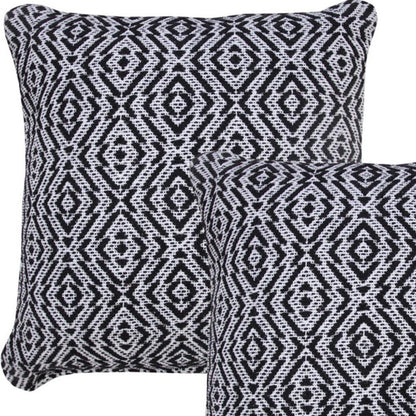 Set of Two 20" Black And White Geometric Cotton Throw Pillows
