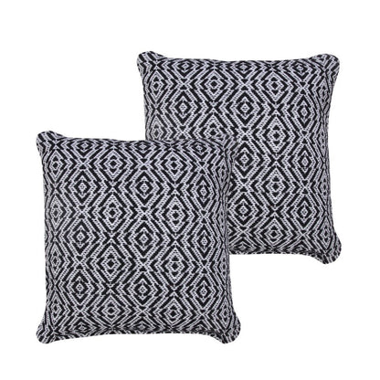 Set of Two 20" Black And White Geometric Cotton Throw Pillows
