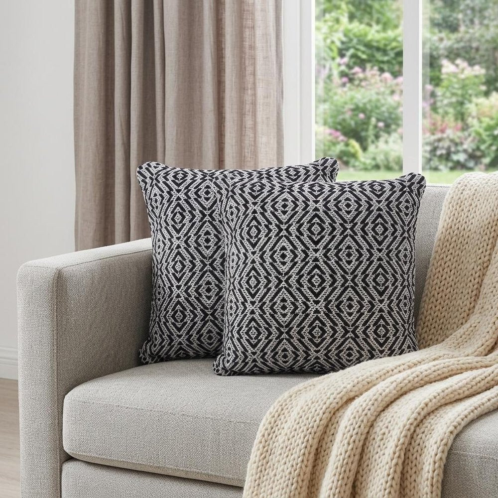 Set of Two 20" Black And White Geometric Cotton Throw Pillows — view 4