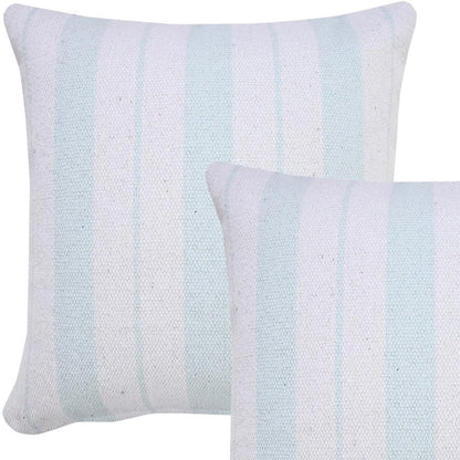 Set of Two 20" Blue And White Striped Cotton Throw Pillows