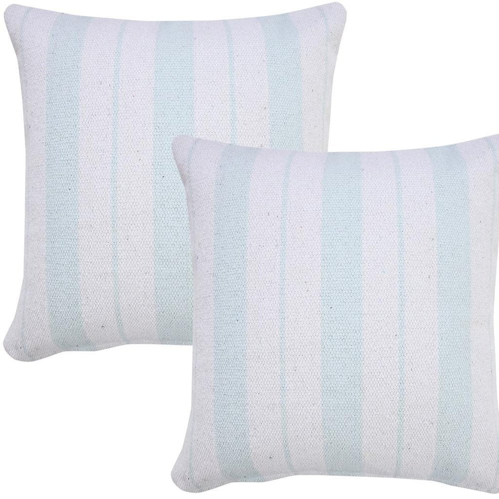 Set of Two 20" Blue And White Striped Cotton Throw Pillows