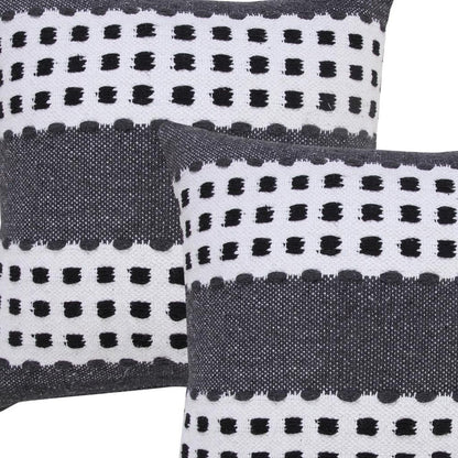 Set of Two 20" Black Gray And White Striped Cotton Throw Pillows