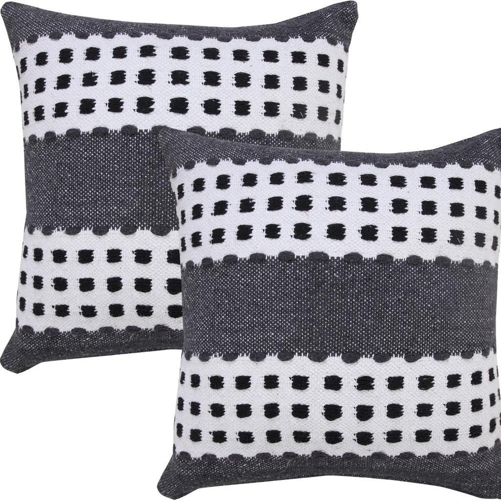 Set of Two 20" Black Gray And White Striped Cotton Throw Pillows — view 3