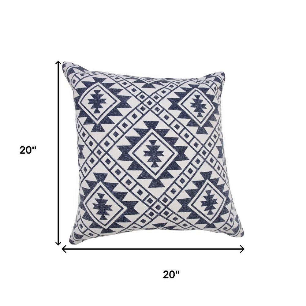 Set of Two 20" Navy Blue And Beige Geometric Cotton Throw Pillows — view 8