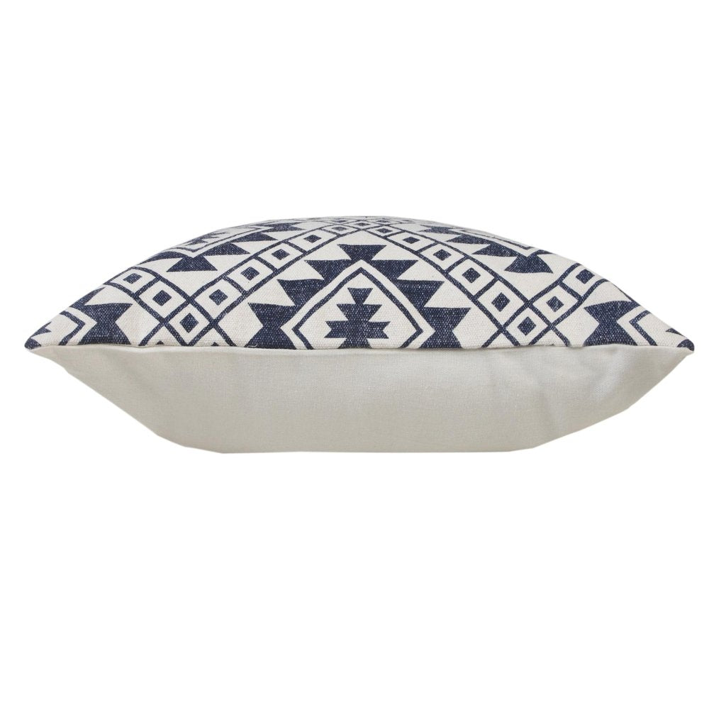 Set of Two 20" Navy Blue And Beige Geometric Cotton Throw Pillows — view 9