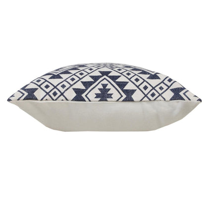 Set of Two 20" Navy Blue And Beige Geometric Cotton Throw Pillows
