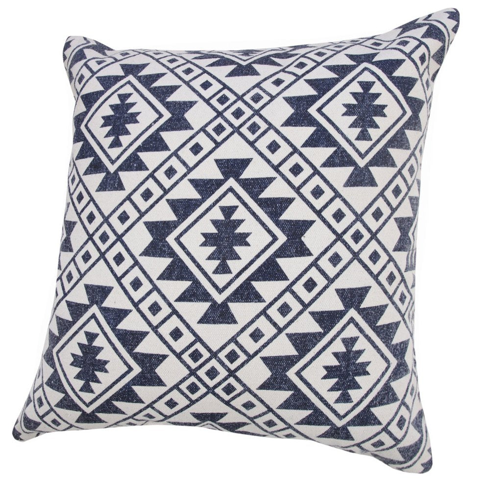 Set of Two 20" Navy Blue And Beige Geometric Cotton Throw Pillows — view 10