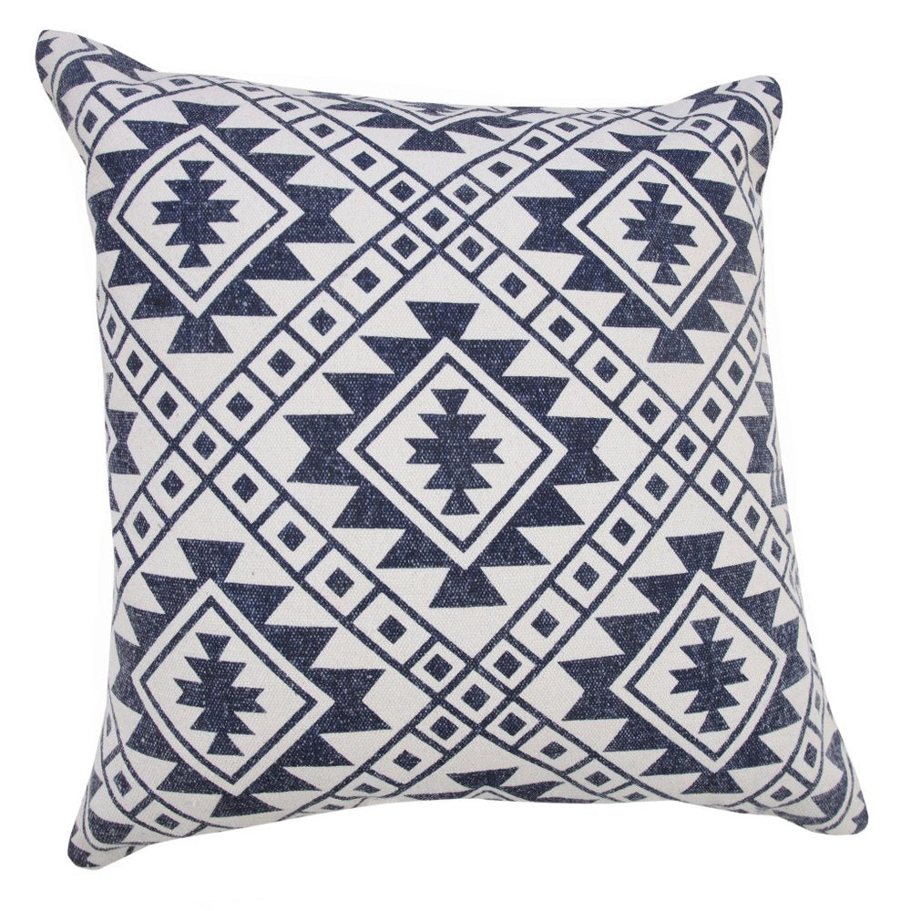 Set of Two 20" Navy Blue And Beige Geometric Cotton Throw Pillows — view 2
