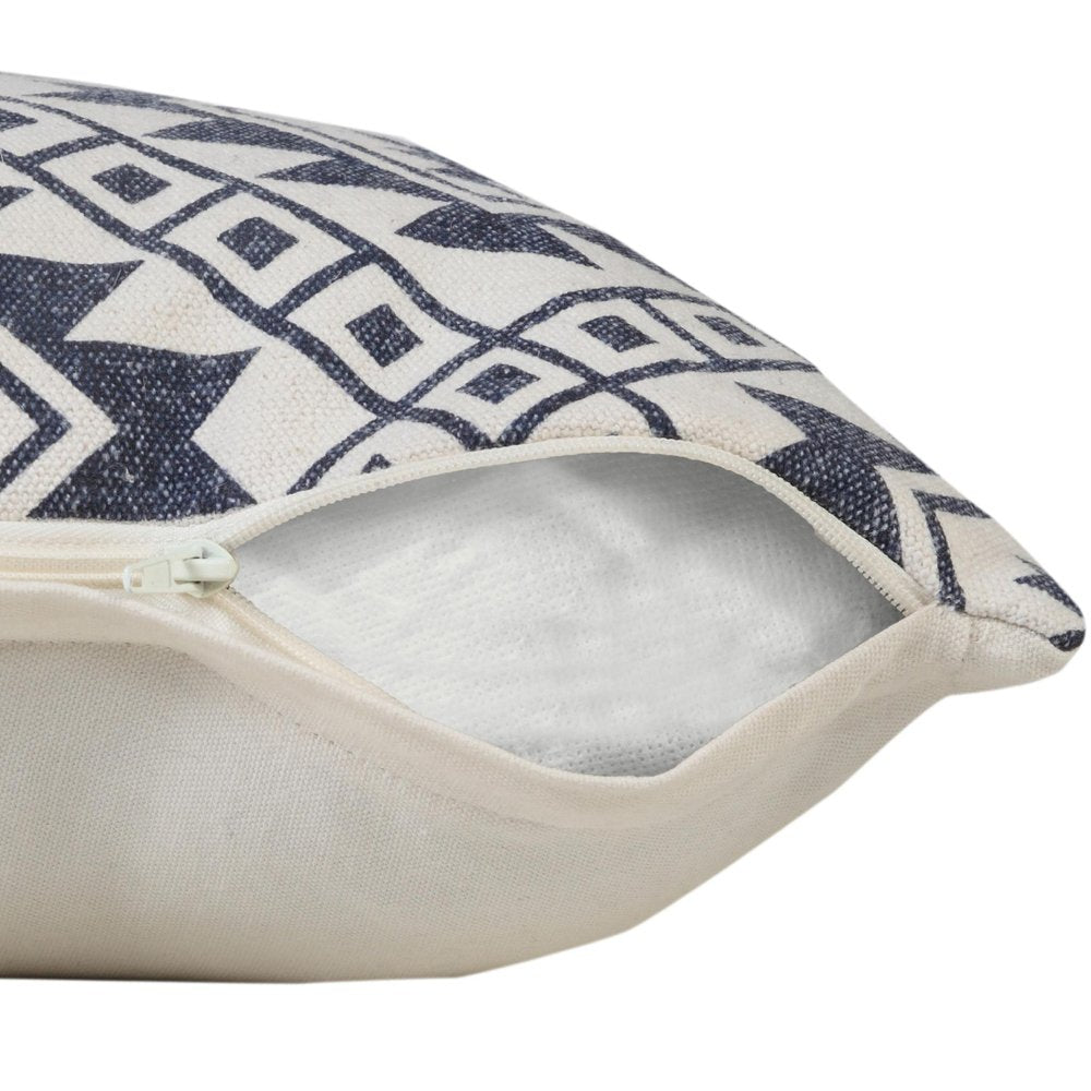 Set of Two 20" Navy Blue And Beige Geometric Cotton Throw Pillows — view 3
