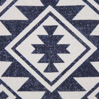 Set of Two 20" Navy Blue And Beige Geometric Cotton Throw Pillows