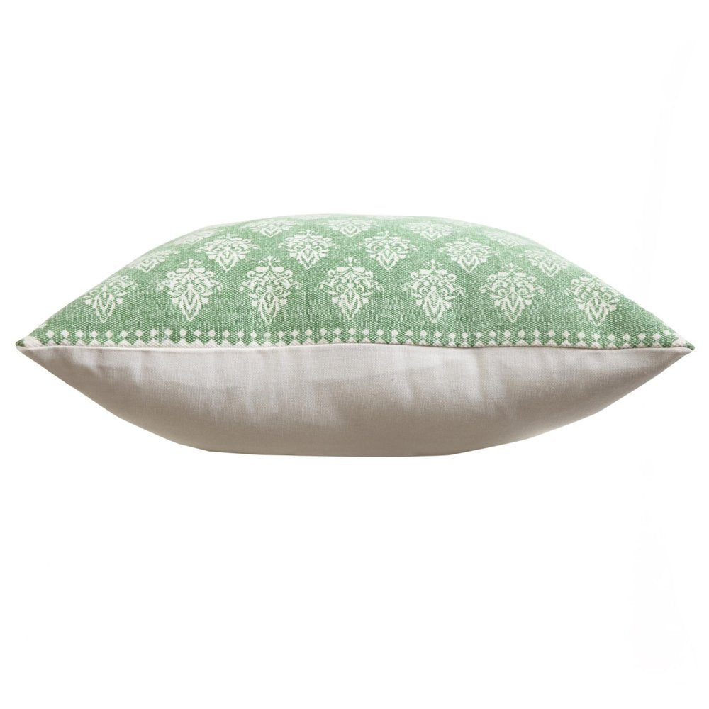 Set of Two 20" Green And Off White Damask Cotton Throw Pillows — view 2
