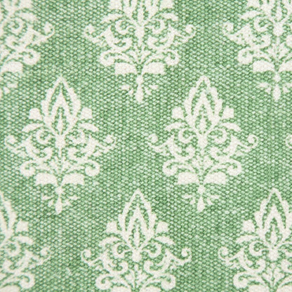 Set of Two 20" Green And Off White Damask Cotton Throw Pillows