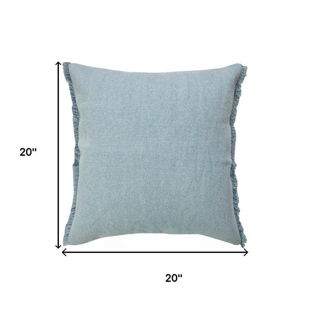 Set of Two 20" Blue Cotton Throw Pillows with Fringe — view 7