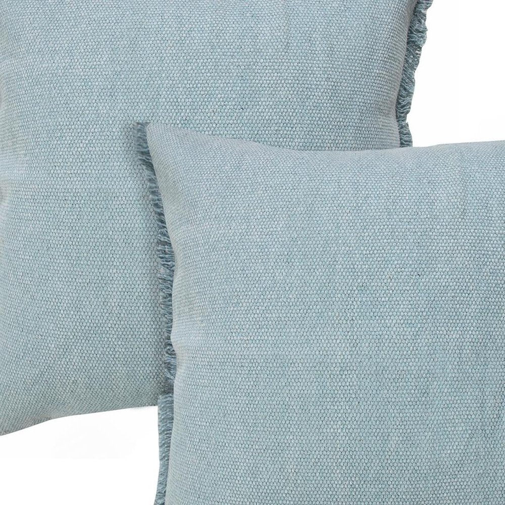 Set of Two 20" Blue Cotton Throw Pillows with Fringe — view 4