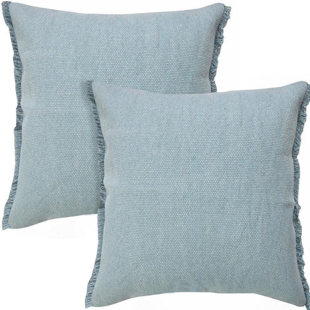Set of Two 20" Blue Cotton Throw Pillows with Fringe — view 5
