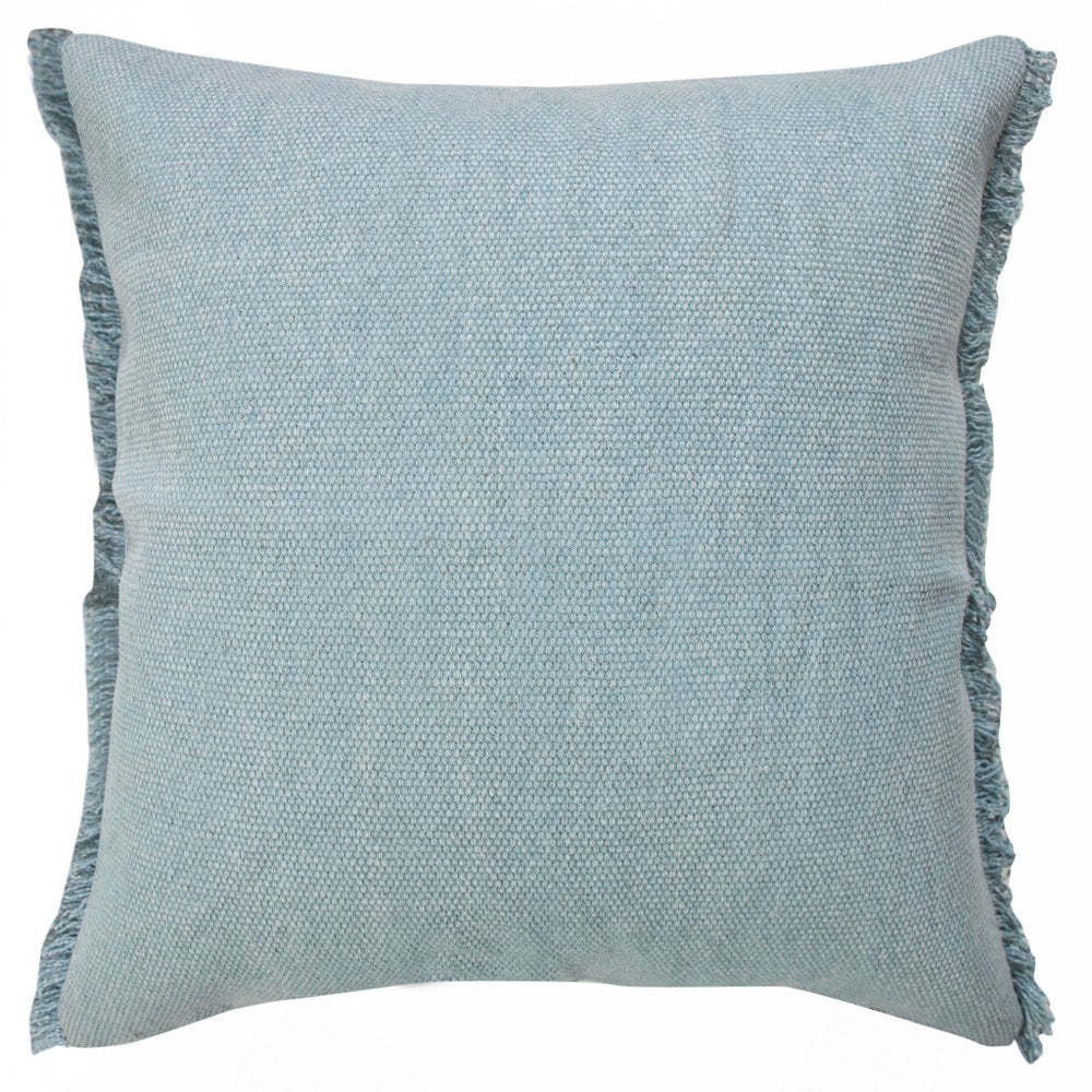 Set of Two 20" Blue Cotton Throw Pillows with Fringe — view 6