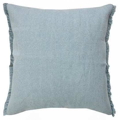 Set of Two 20" Blue Cotton Throw Pillows with Fringe