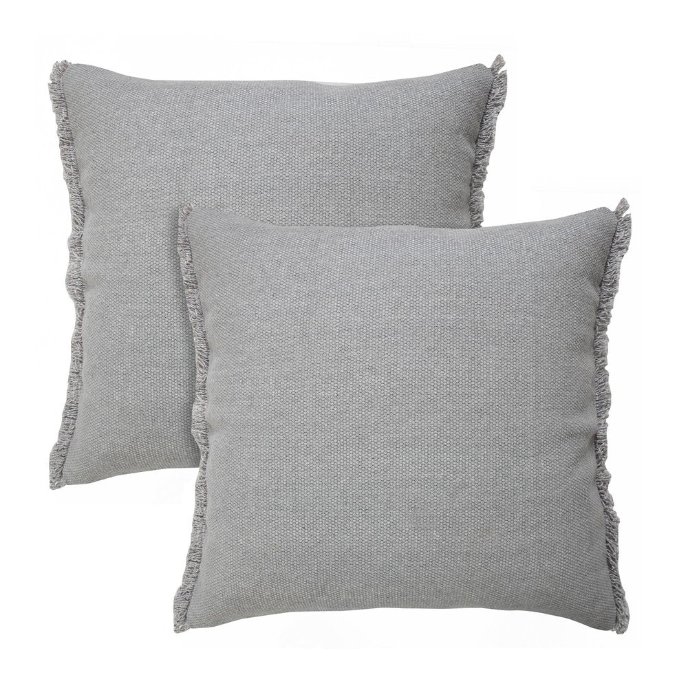 Set of Two 20" Gray Cotton Throw Pillows with Fringe — view 1