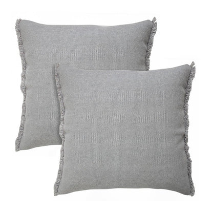 Set of Two 20" Gray Cotton Throw Pillows with Fringe