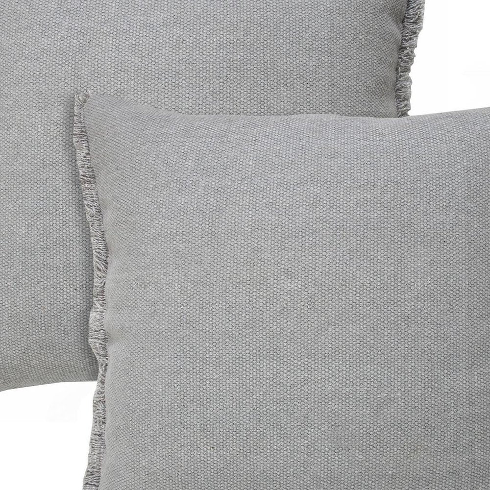 Set of Two 20" Gray Cotton Throw Pillows with Fringe
