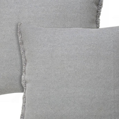Set of Two 20" Gray Cotton Throw Pillows with Fringe