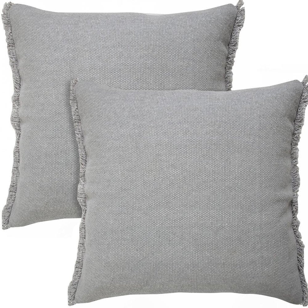 Set of Two 20" Gray Cotton Throw Pillows with Fringe — view 4