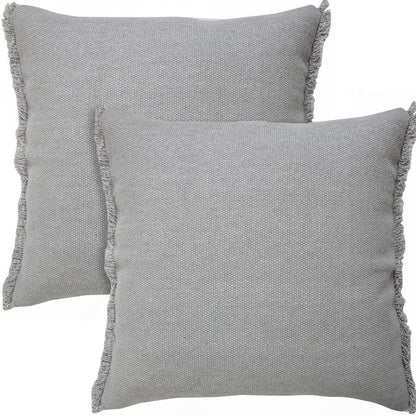 Set of Two 20" Gray Cotton Throw Pillows with Fringe