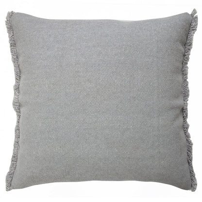 Set of Two 20" Gray Cotton Throw Pillows with Fringe