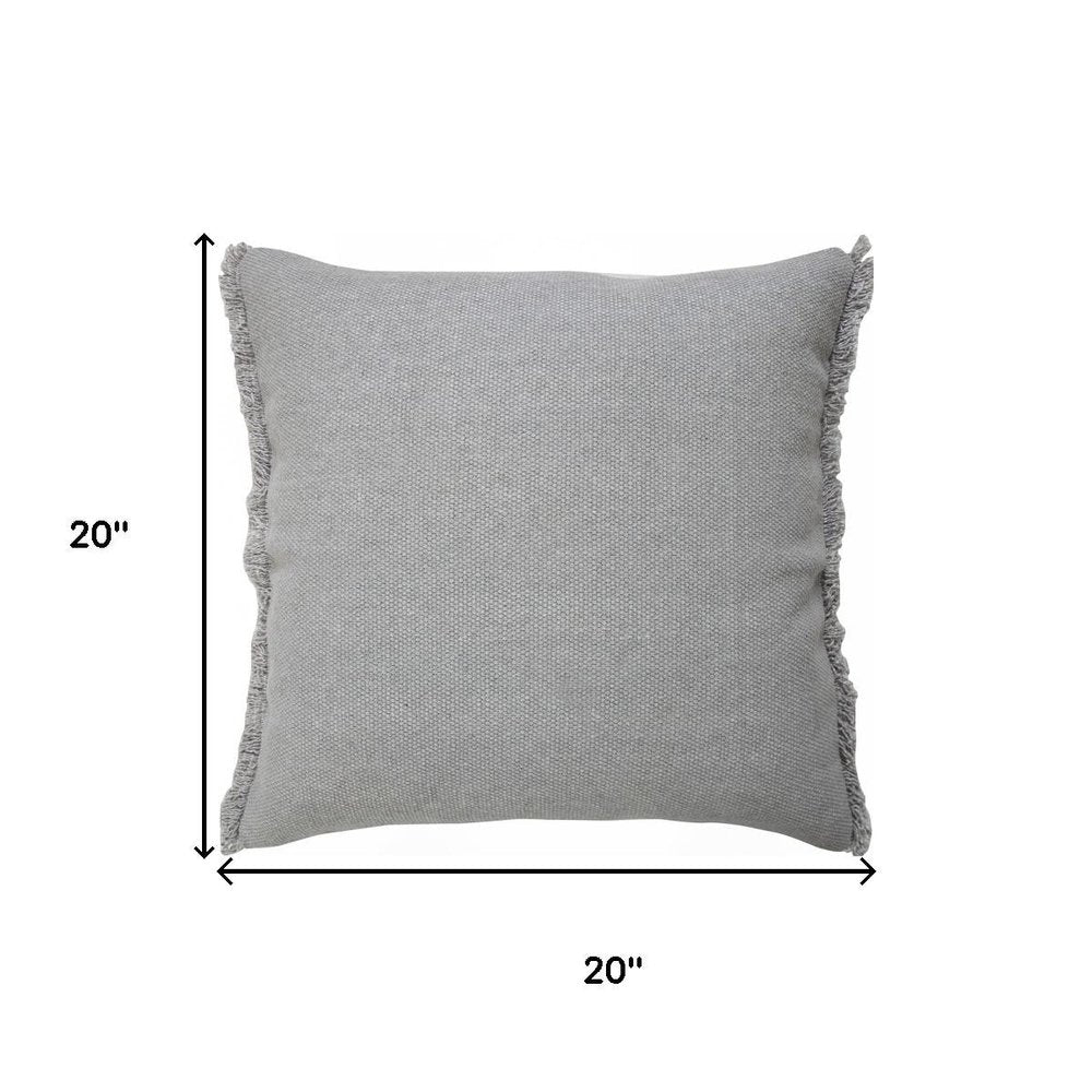Set of Two 20" Gray Cotton Throw Pillows with Fringe