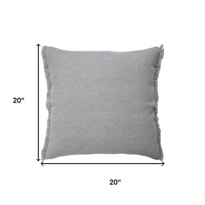 Set of Two 20" Gray Cotton Throw Pillows with Fringe