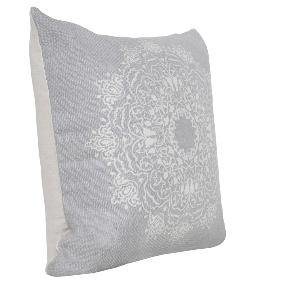 Set of Two 20" Gray And Off White Medallion Cotton Throw Pillows