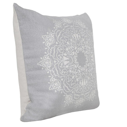 Set of Two 20" Gray And Off White Medallion Cotton Throw Pillows