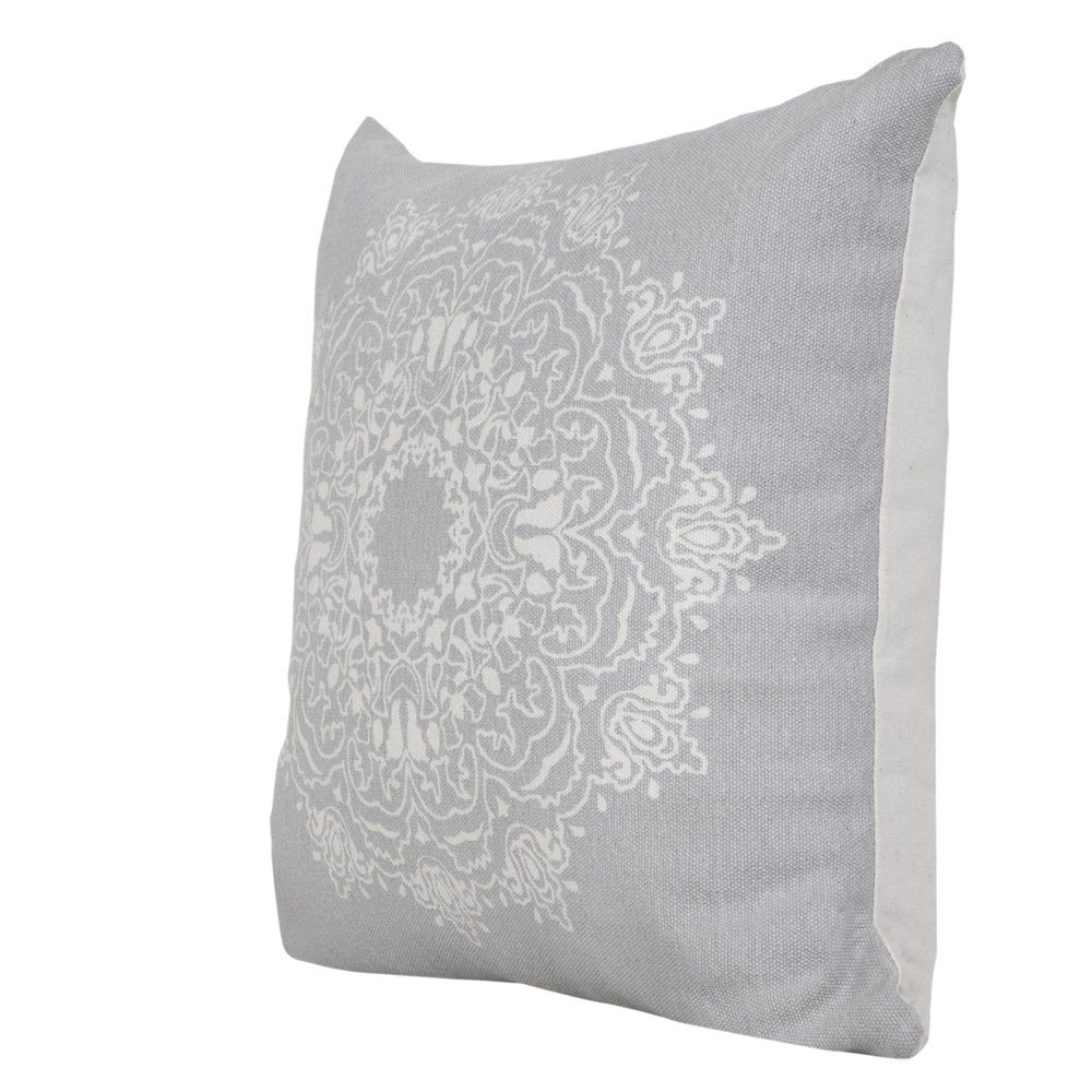 Set of Two 20" Gray And Off White Medallion Cotton Throw Pillows — view 3