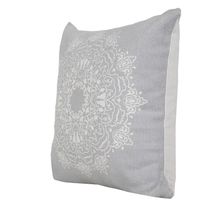 Set of Two 20" Gray And Off White Medallion Cotton Throw Pillows