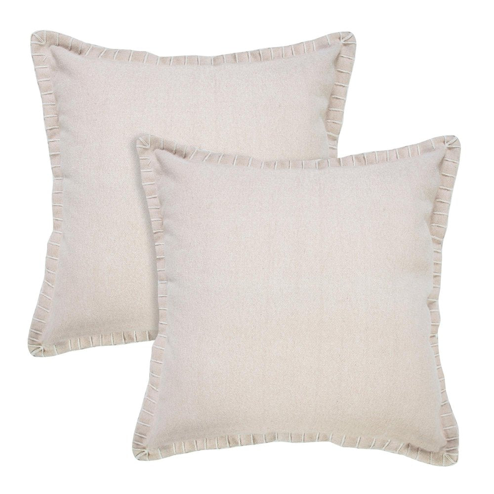 Set of Two 20" Tan And Beige Cotton Throw Pillows — view 1