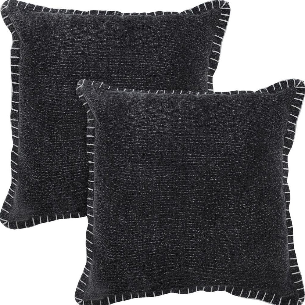 Set of Two 20" Black Cotton Throw Pillows