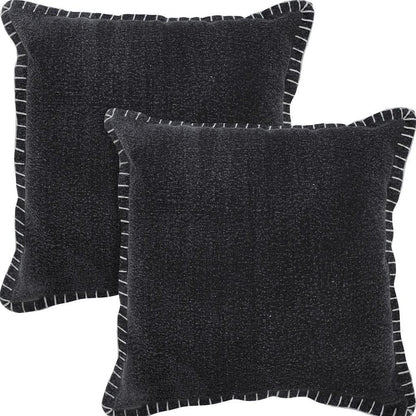 Set of Two 20" Black Cotton Throw Pillows